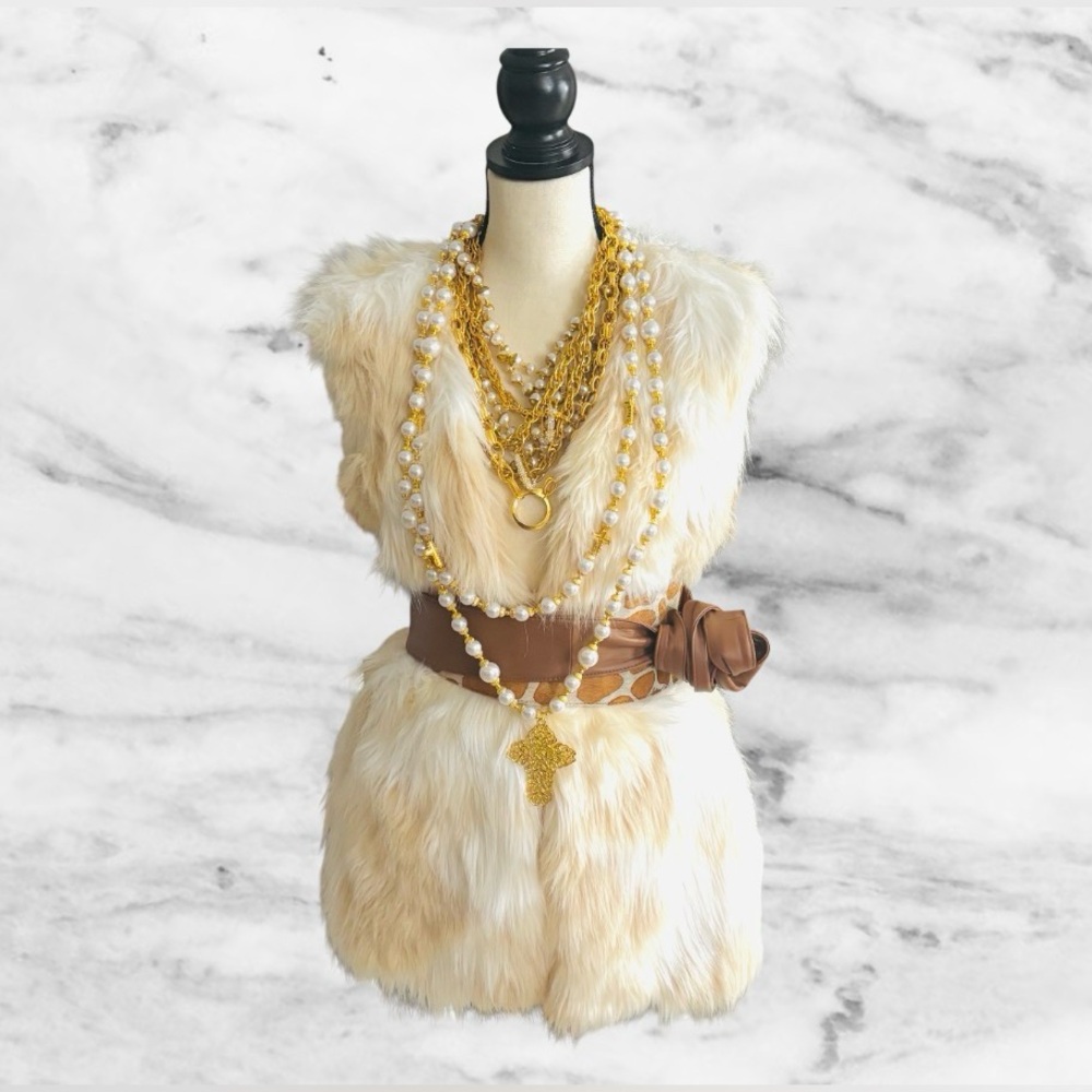 Vicosaco Faux Fur Vest with Cream and Tan Accents